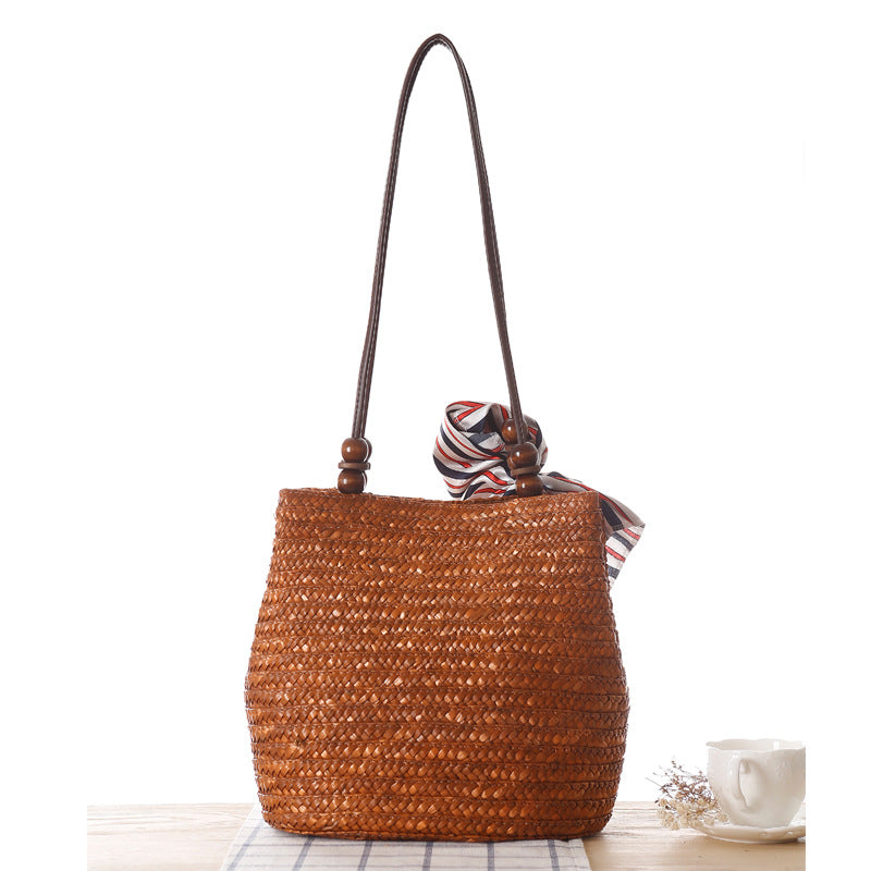 Shoulder Straw Bag Women Bag Seaside Holiday Woven Bag Straw Bag Beach Bag Silk Scarves Are Not Included