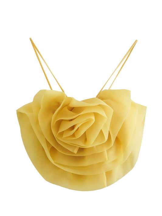 Summer Floral Three Dimensional Decoration Sexy Solid Color Short Strap Top 3D Rose