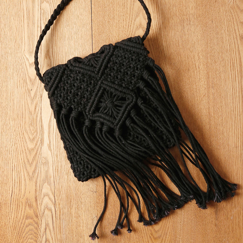 Simple Tassel Crossbody Straw Bag Korean Retro Shoulder Cotton Thread Woven Bag Summer Beach Bag