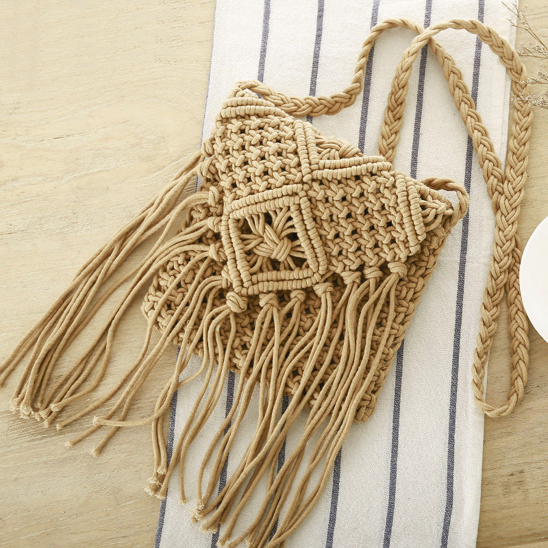 Simple Tassel Crossbody Straw Bag Korean Retro Shoulder Cotton Thread Woven Bag Summer Beach Bag