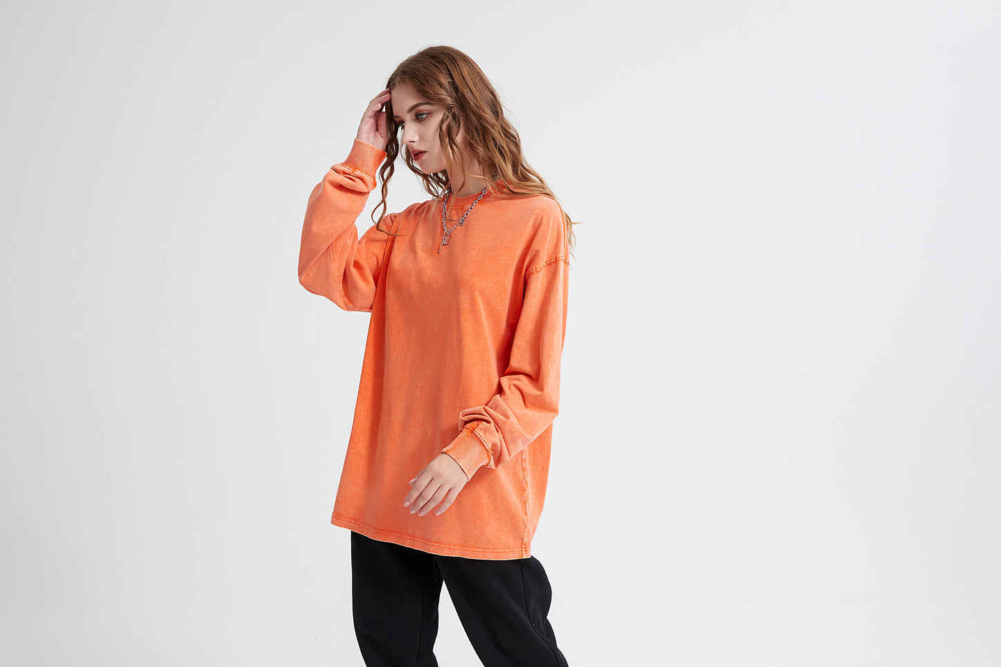 Wax Dye Long Sleeved T Autumn Winter Solid Color Washed Sweatshirt