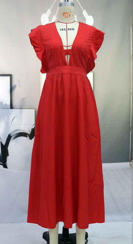 Women Clothing Multi Color Sexy Large Swing Deep V Plunge Plunge Dress Dress