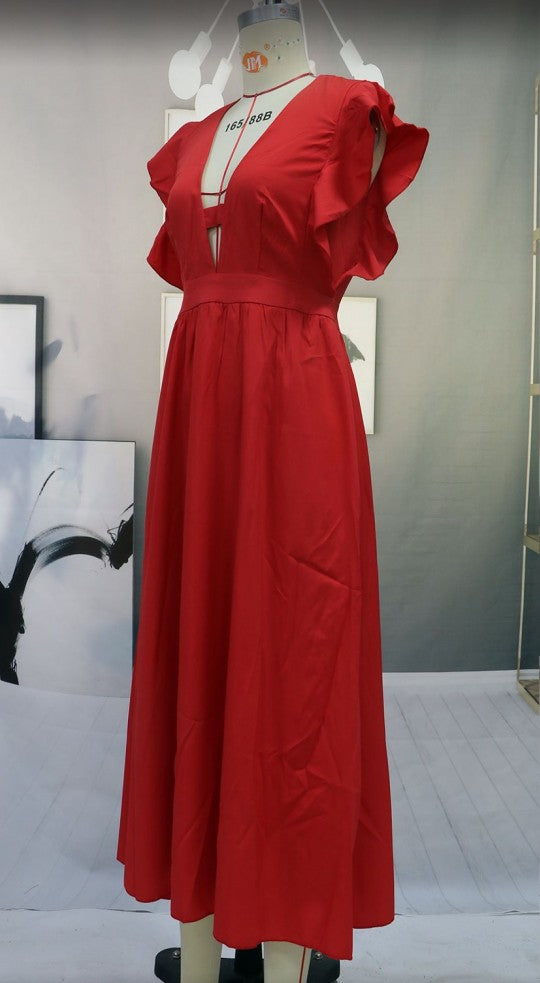 Women Clothing Multi Color Sexy Large Swing Deep V Plunge Plunge Dress Dress
