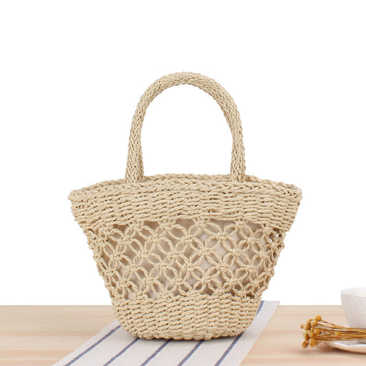 Carry Woven Beach Bag Hollow Out Cutout Silk Scarf Fresh Straw Bag Holiday Photography Casual Bag