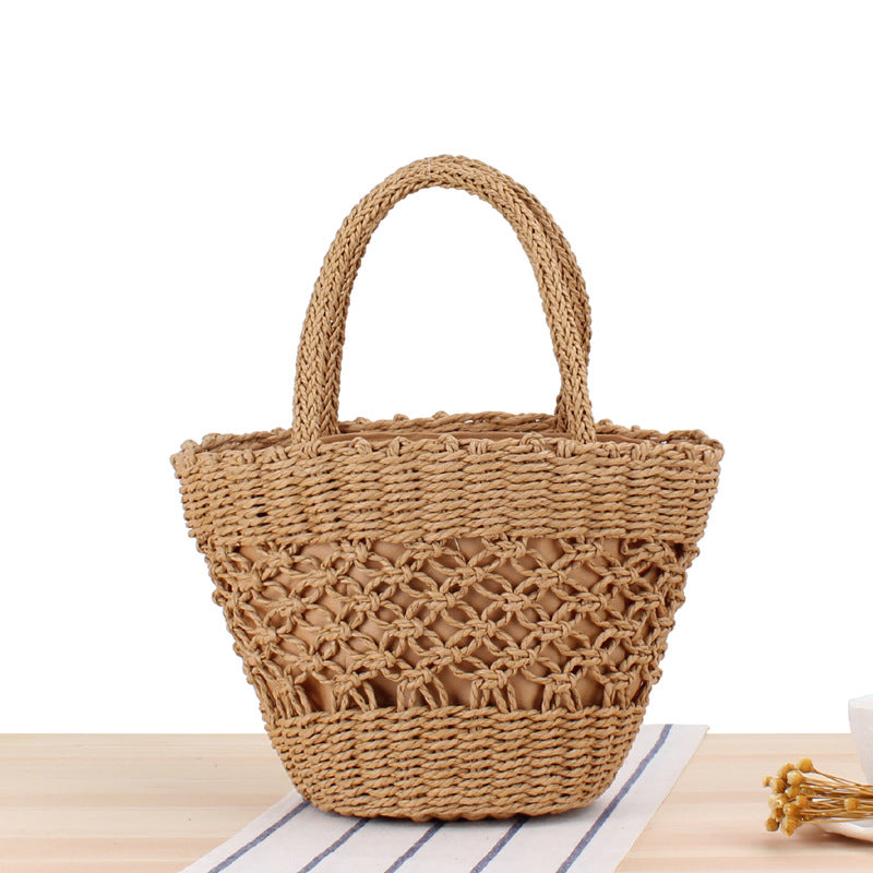 Carry Woven Beach Bag Hollow Out Cutout Silk Scarf Fresh Straw Bag Holiday Photography Casual Bag