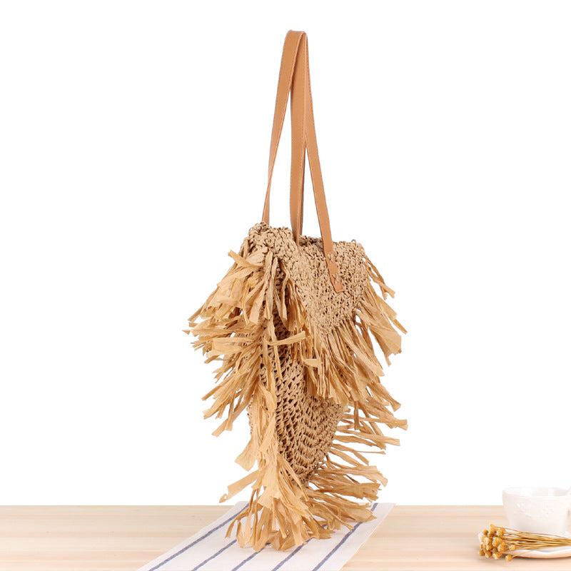 Semicircle Tassel Shoulder Straw Bag Panicle Paper Woven Bag Beach Bag Women Bag