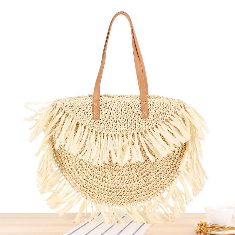 Semicircle Tassel Shoulder Straw Bag Panicle Paper Woven Bag Beach Bag Women Bag