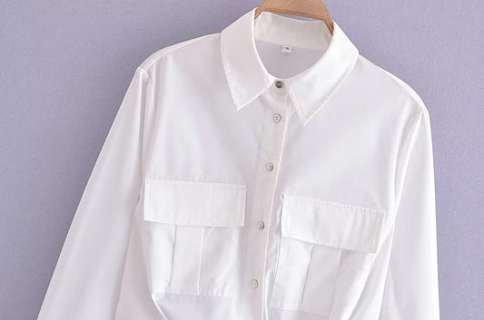 Spring Single Breasted Cardigan Long Sleeve Collared Loose Knotted Women Shirt Top