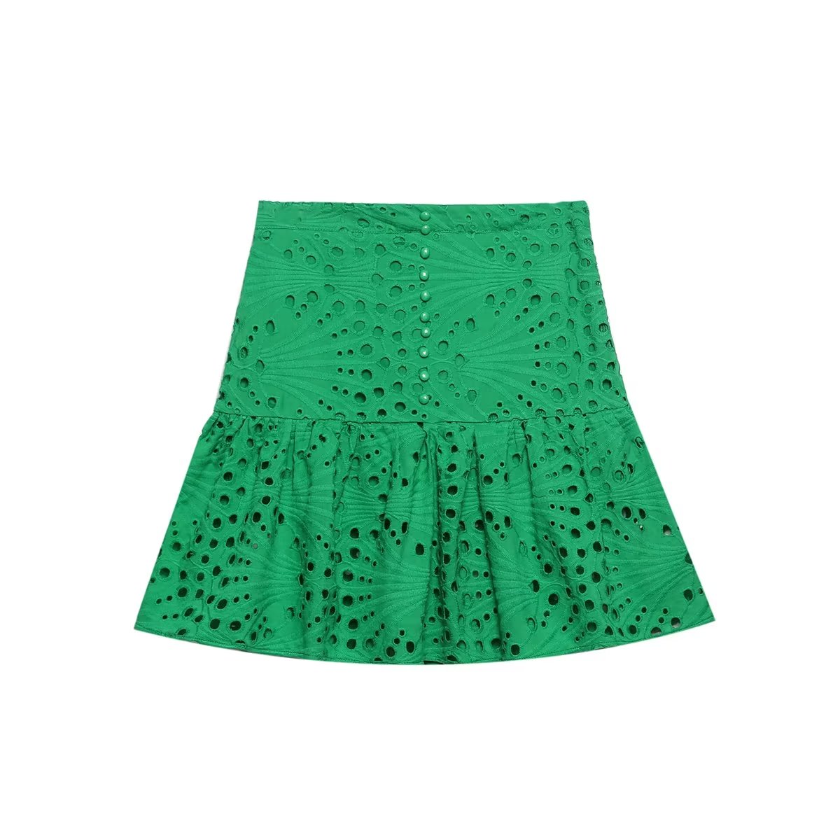 Women Clothing Embroidered Laminated Decoration Green Skirt