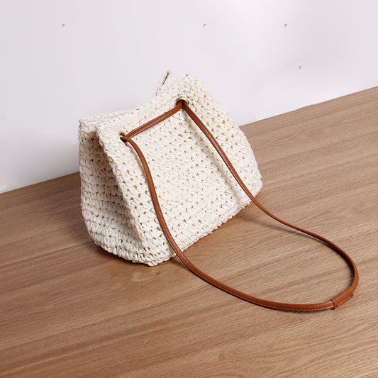 Simple Straw Bag One Shoulder Crossbody Straw Bag Woven Bag Women Seaside Vacation Beach Bag