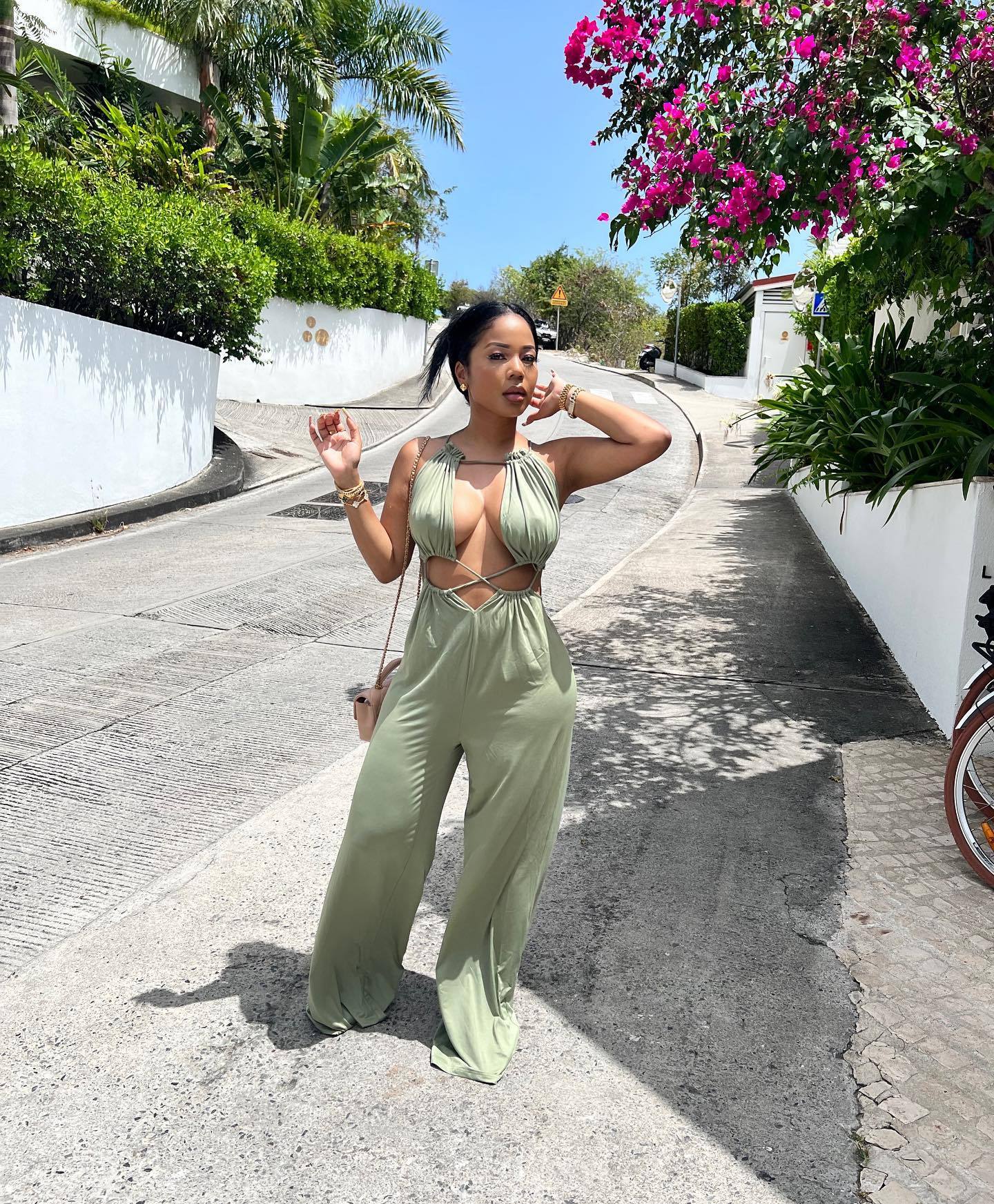Sexy Irregular Asymmetric Lace up Wrapped Chest Loose Wide Leg Jumpsuit