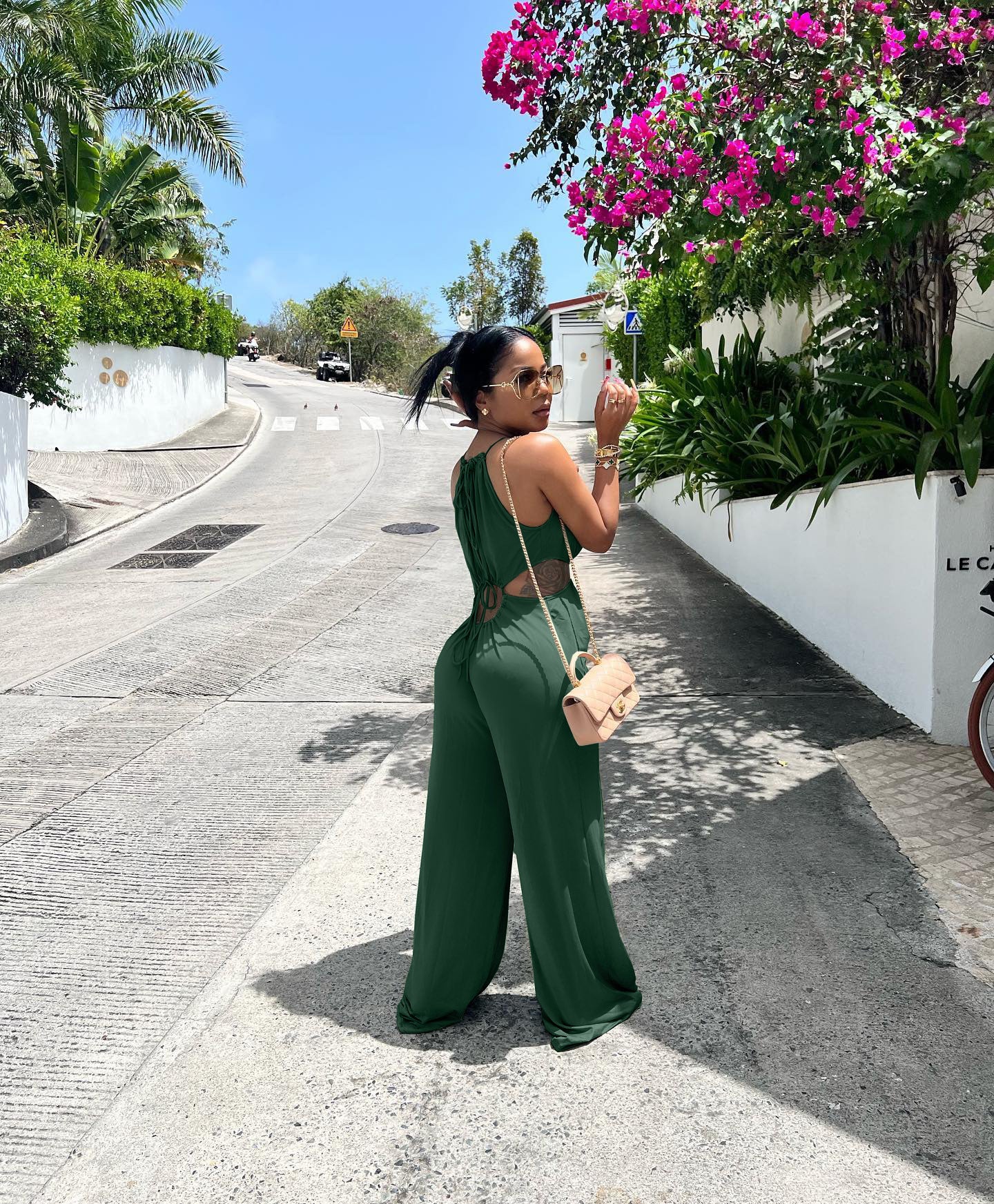 Sexy Irregular Asymmetric Lace up Wrapped Chest Loose Wide Leg Jumpsuit
