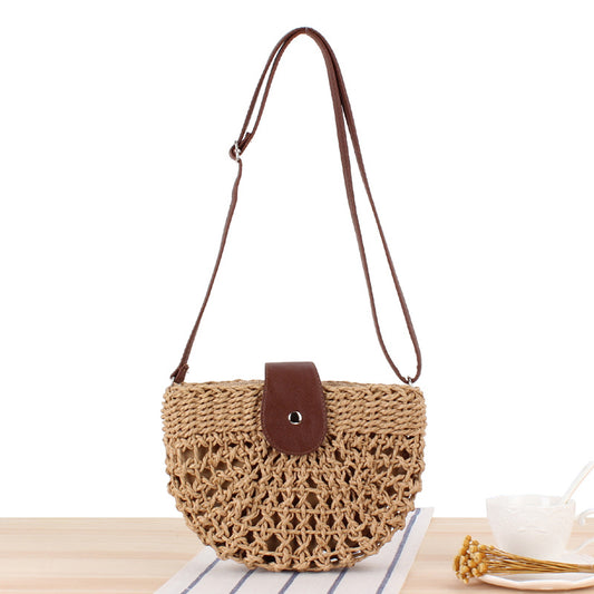 Casual Shoulder Hand-Woven Bag Hollow Out Cutout Semicircle Crossbody Straw Bag Women Bag Beach Bag