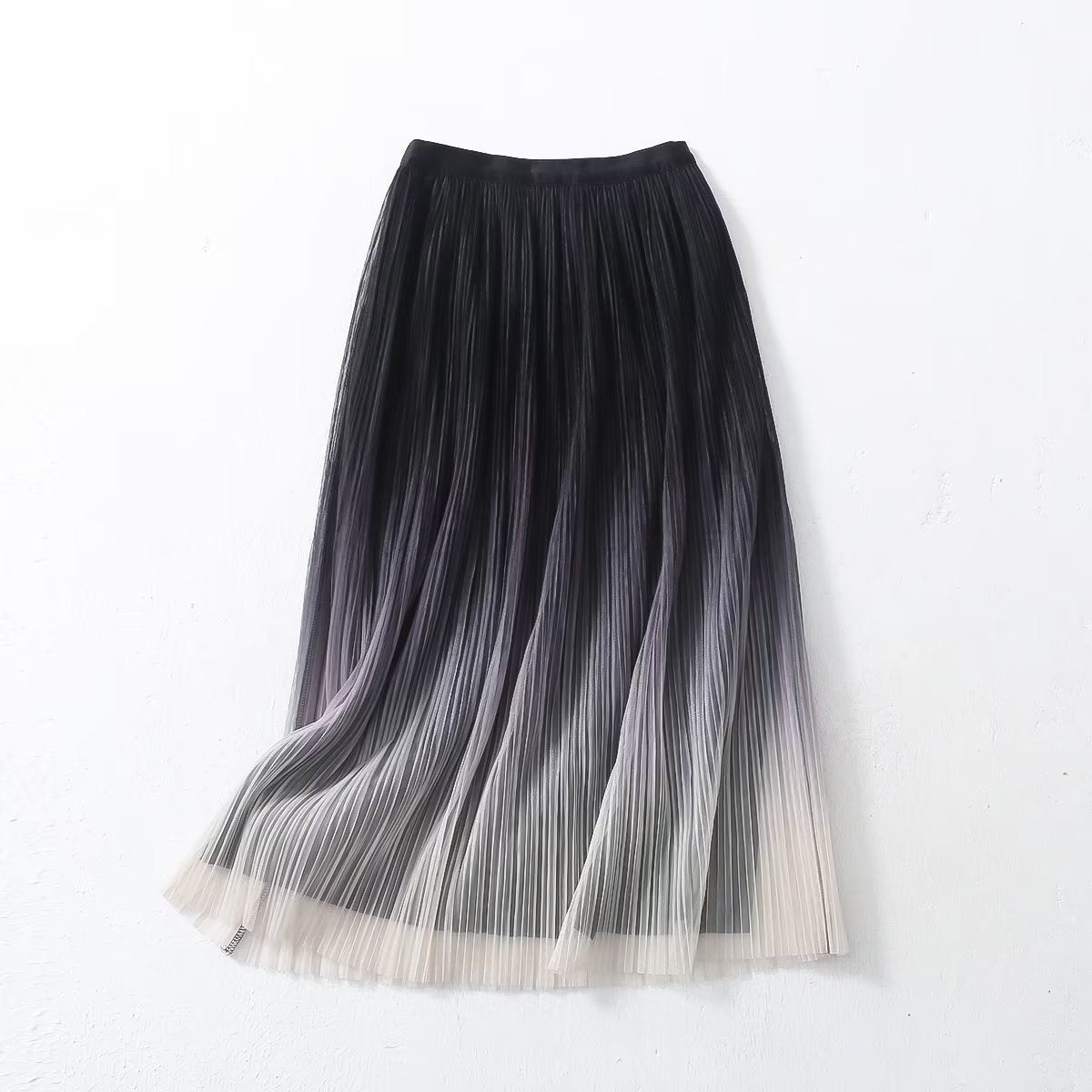 Elegant Graceful Gradient Color Pleated Skirt Spring Summer Light Luxury High Waist A line Skirt