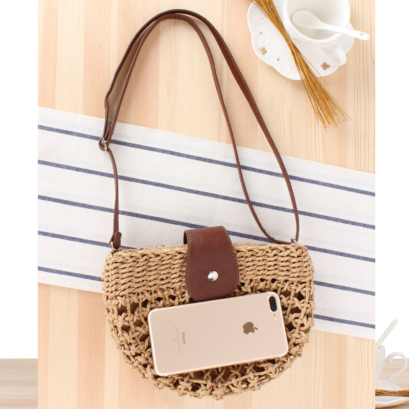 Casual Shoulder Hand-Woven Bag Hollow Out Cutout Semicircle Crossbody Straw Bag Women Bag Beach Bag