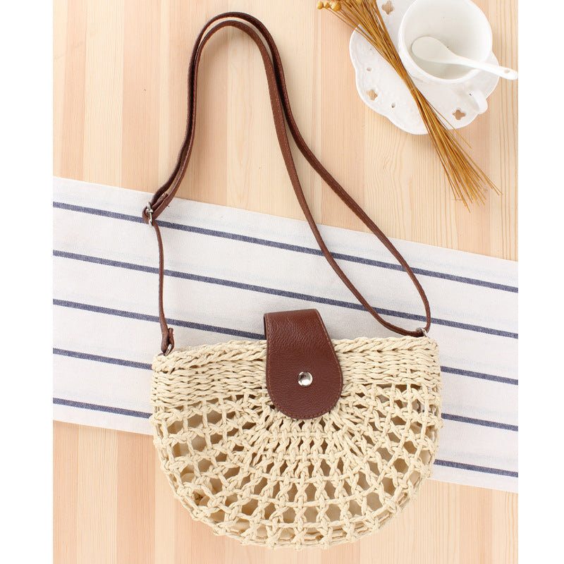 Casual Shoulder Hand-Woven Bag Hollow Out Cutout Semicircle Crossbody Straw Bag Women Bag Beach Bag