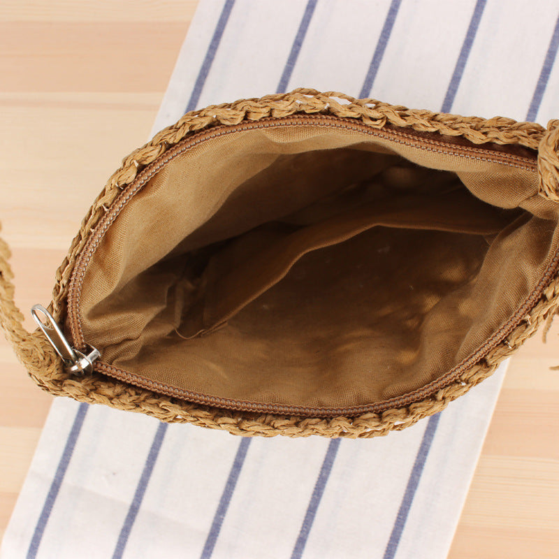 Simple Hollow Out Cutout Tassel Crossbody Straw Bag Hand-Woven Bag Summer Vacation Beach Bag