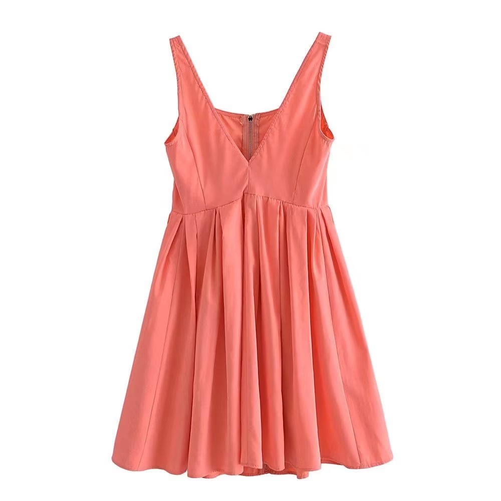 Spring Sexy Deep V Plunge Zipper Design Sling Vest Dress Bright Color Evening Dress