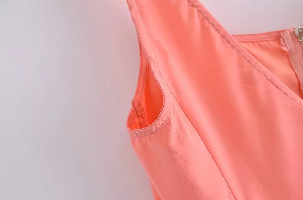 Spring Sexy Deep V Plunge Zipper Design Sling Vest Dress Bright Color Evening Dress