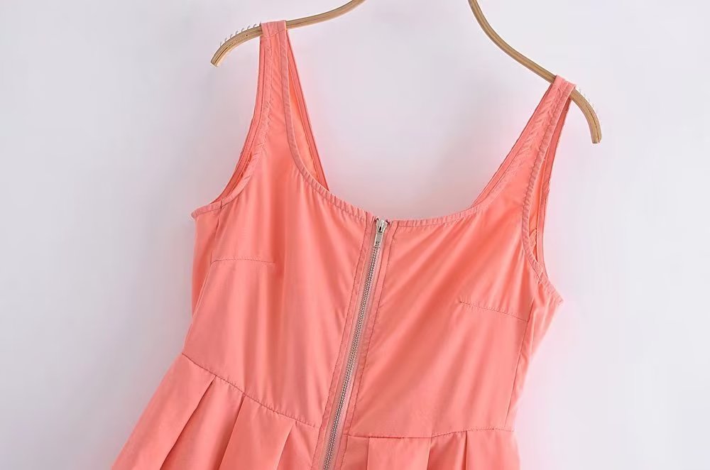 Spring Sexy Deep V Plunge Zipper Design Sling Vest Dress Bright Color Evening Dress