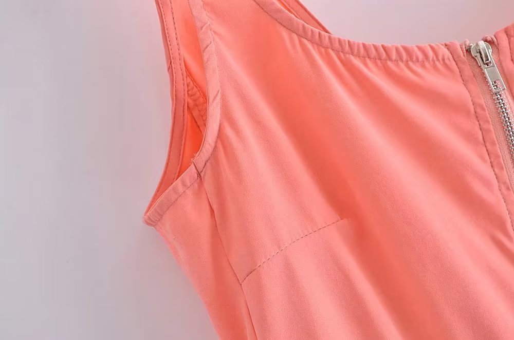 Spring Sexy Deep V Plunge Zipper Design Sling Vest Dress Bright Color Evening Dress