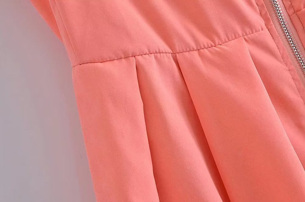 Spring Sexy Deep V Plunge Zipper Design Sling Vest Dress Bright Color Evening Dress