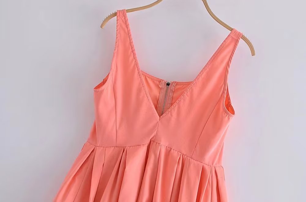 Spring Sexy Deep V Plunge Zipper Design Sling Vest Dress Bright Color Evening Dress