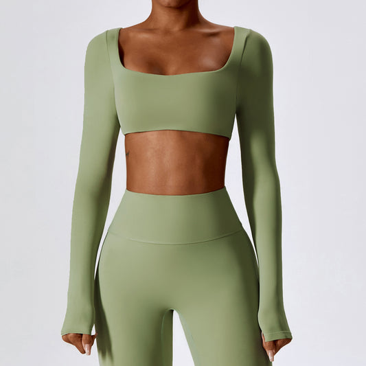 Sollinarry Sexy Nude Feel Long Sleeve Yoga Wear Outdoor Running Exercise T shirt Quick Drying Tight Workout Clothes Top