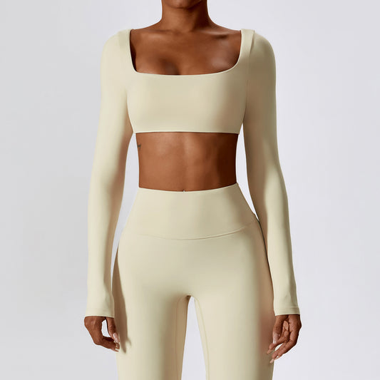 Sollinarry Sexy Nude Feel Long Sleeve Yoga Wear Outdoor Running Exercise T shirt Quick Drying Tight Workout Clothes Top