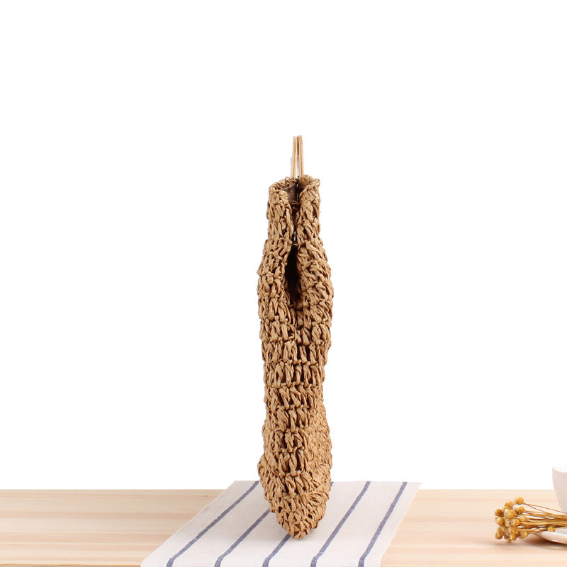 Retro Hand-Woven Bag Large Capacity Portable Hollow Out Cutout Straw Bag Seaside Vacation Beach Bag