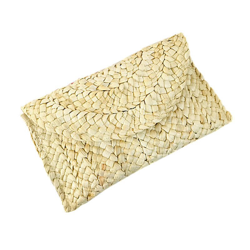 Corn Husk Straw Bag Clutch Women Large Capacity Clutch Hand-Woven Bag Mobile Phone Bag Coin Purse Japanese Korean