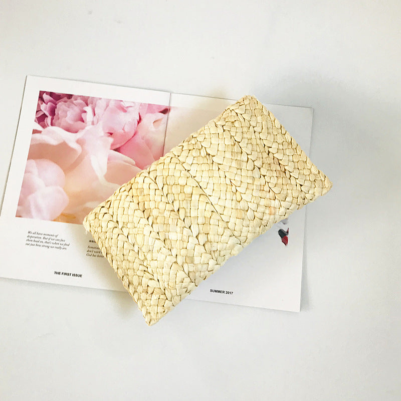 Corn Husk Straw Bag Clutch Women Large Capacity Clutch Hand-Woven Bag Mobile Phone Bag Coin Purse Japanese Korean