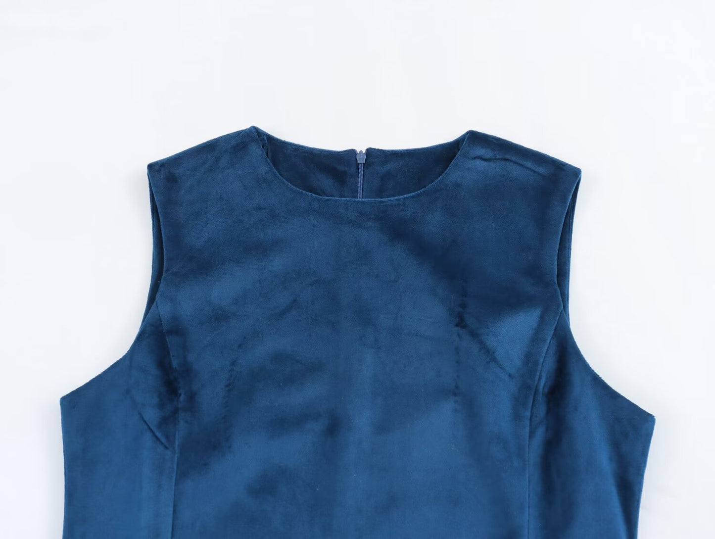Early Spring Women Clothing Round Neck Sleeveless Elegant Velvet Dress