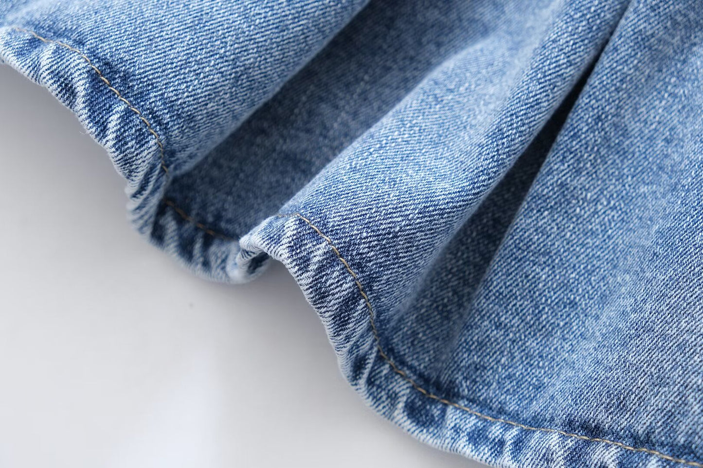 Women Clothing French Casual Pleated Washed Denim Dress Chic