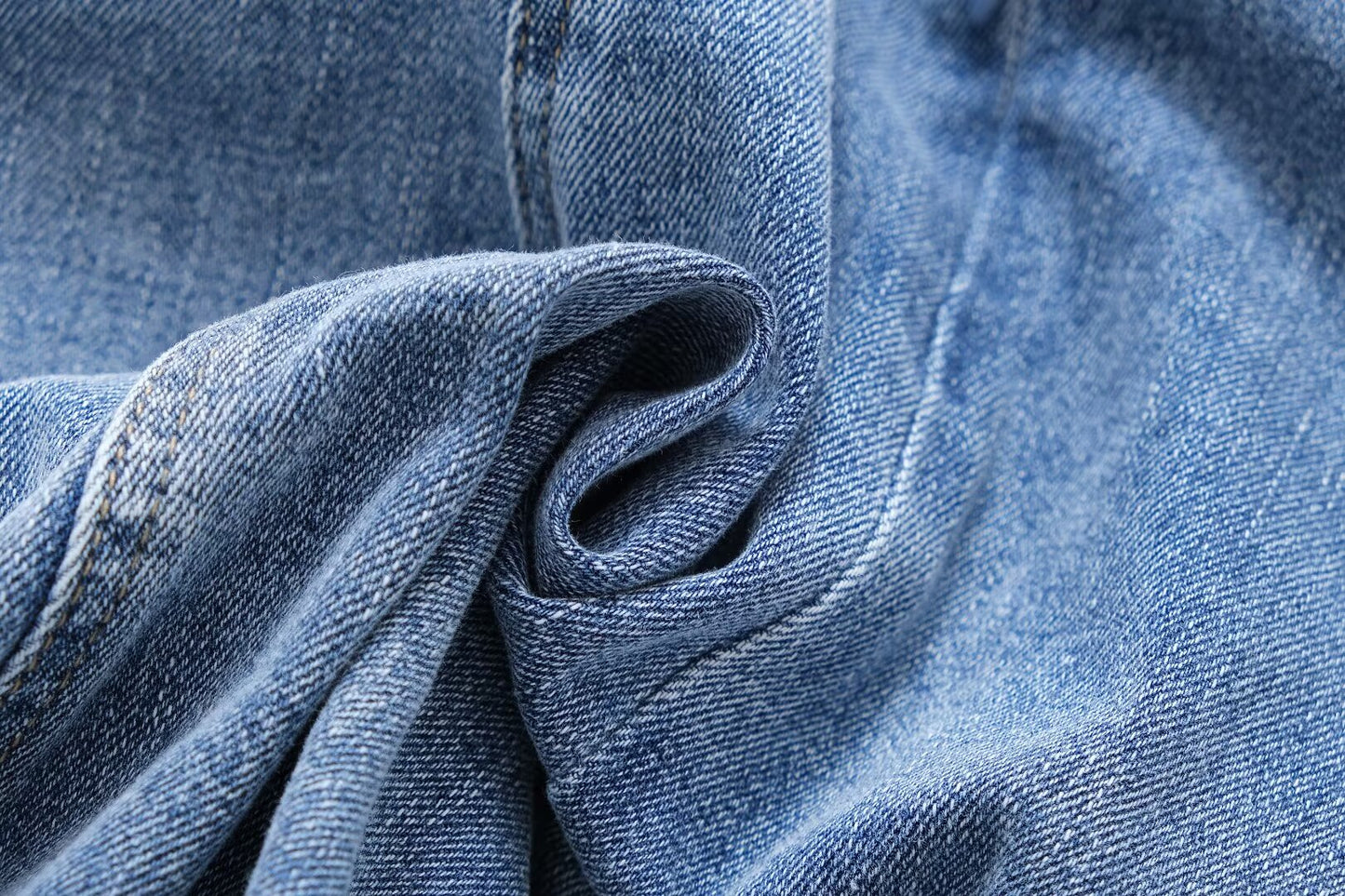 Women Clothing French Casual Pleated Washed Denim Dress Chic