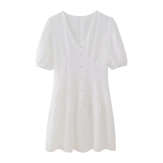 Summer Hollow Out Cutout Embroidered Mid Length Ruffled Dress White Ruffled Women