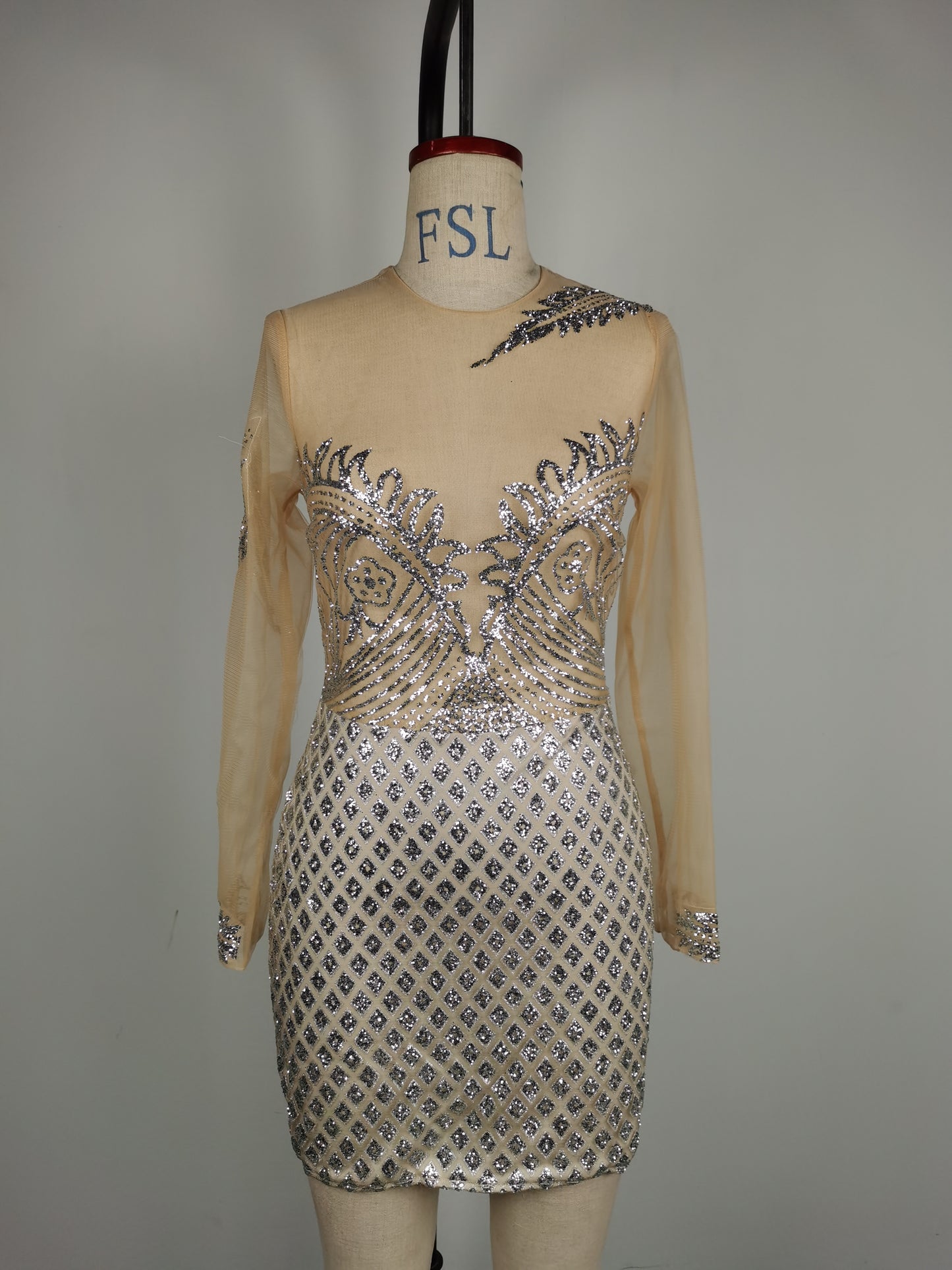 Spring Summer Women Clothing Sexy Gold Sprinkle Bead Film Cocktail Dress Hip Dress