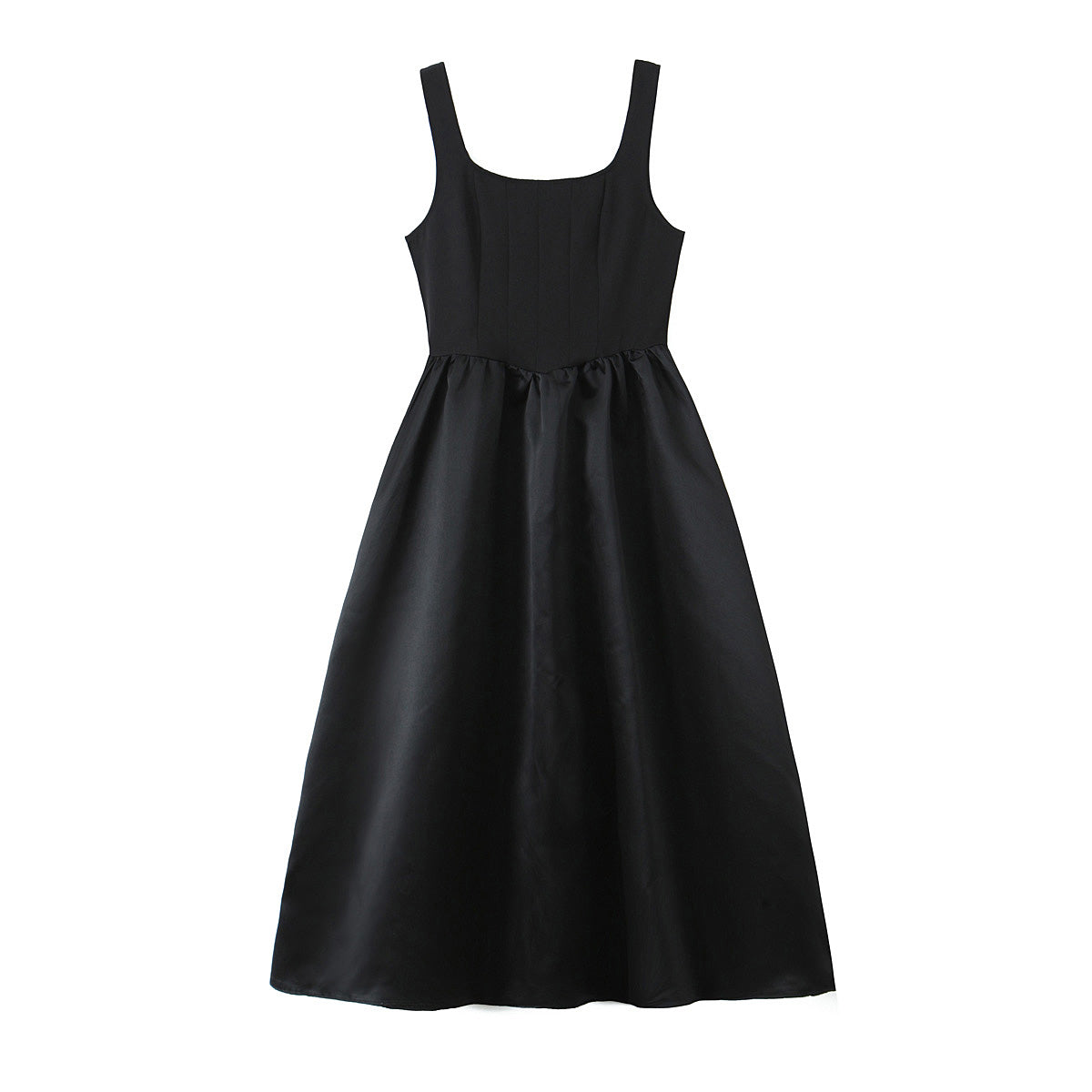 Women Solid Color Frill Strap Slim Fit Patchwork Casual Sling Dress