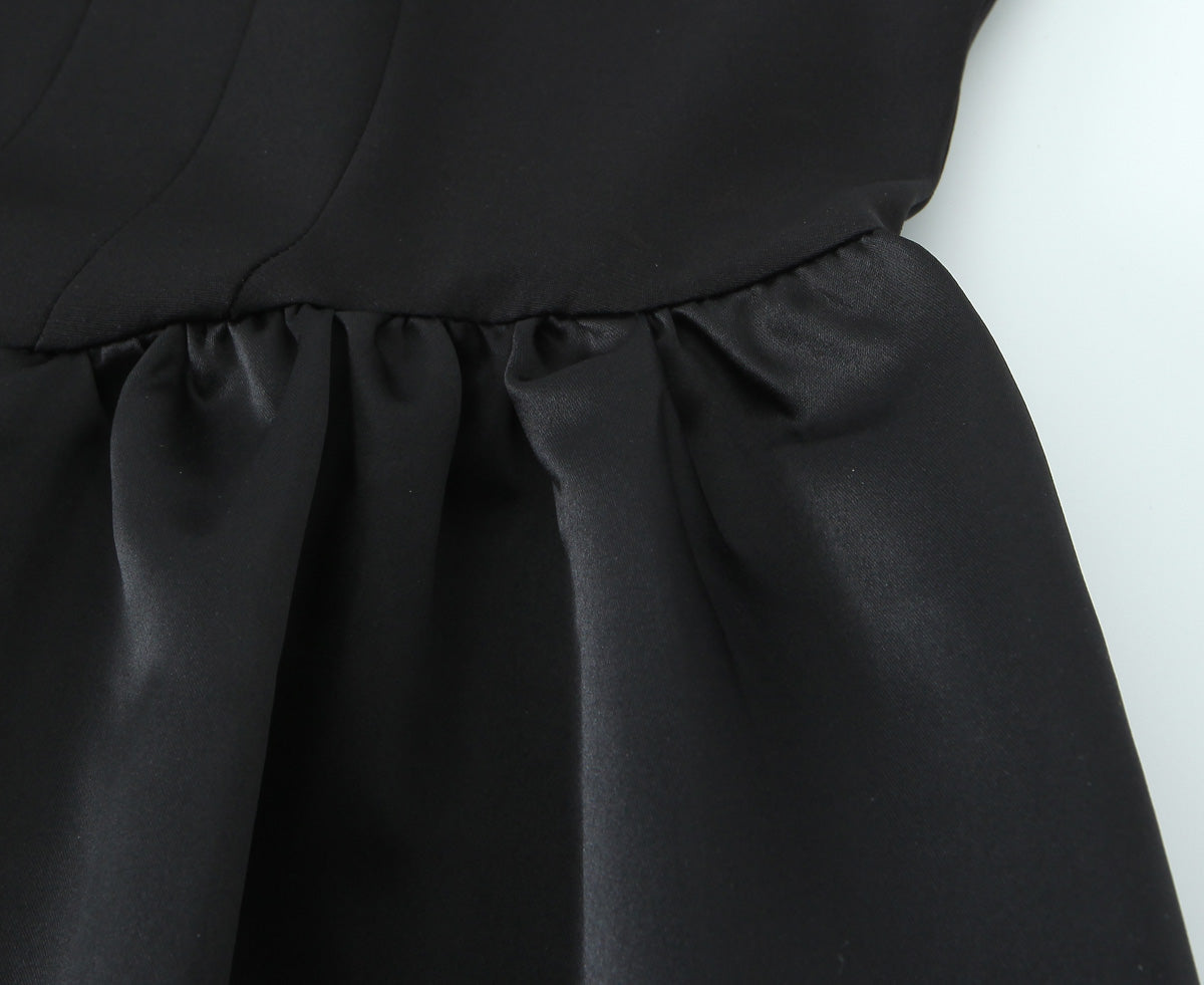 Women Solid Color Frill Strap Slim Fit Patchwork Casual Sling Dress