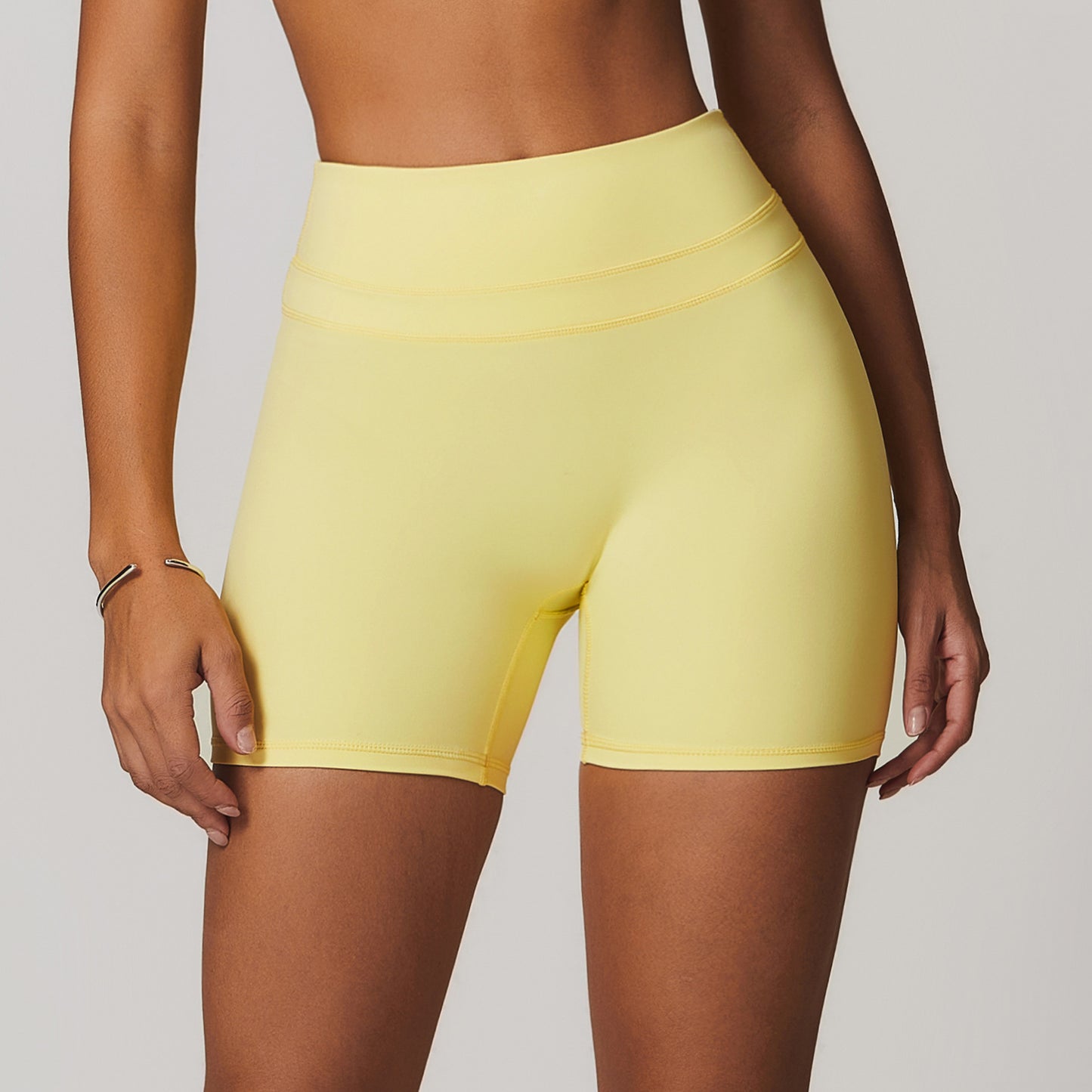 Sollinarry Brushed Tight Yoga Shorts Stretch High Waist Peach Hip Lifting Running Workout Shorts