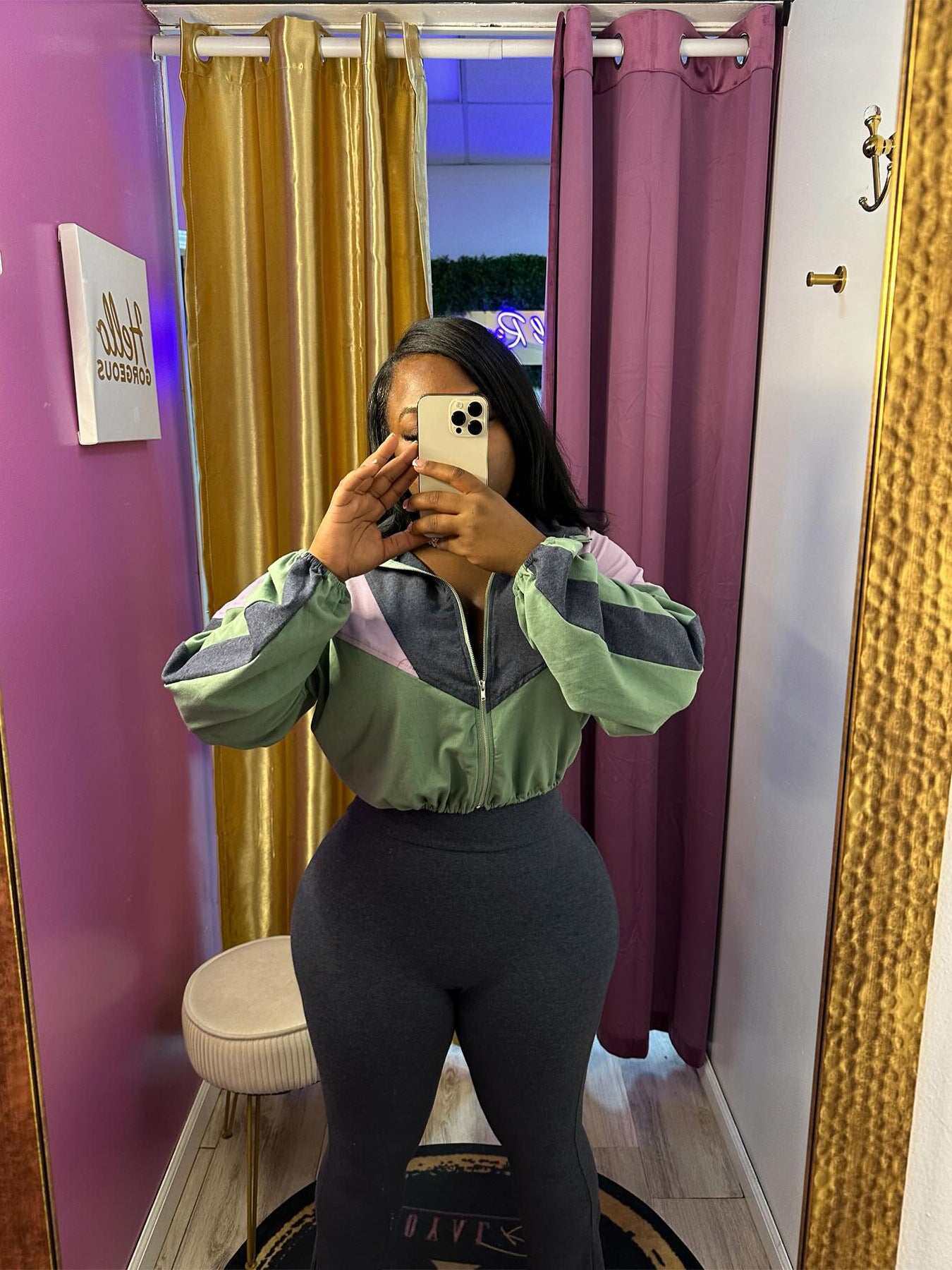 Sports Casual Women Clothing Color Matching Bare Cropped High Waist Slightly Flared Two Piece Set