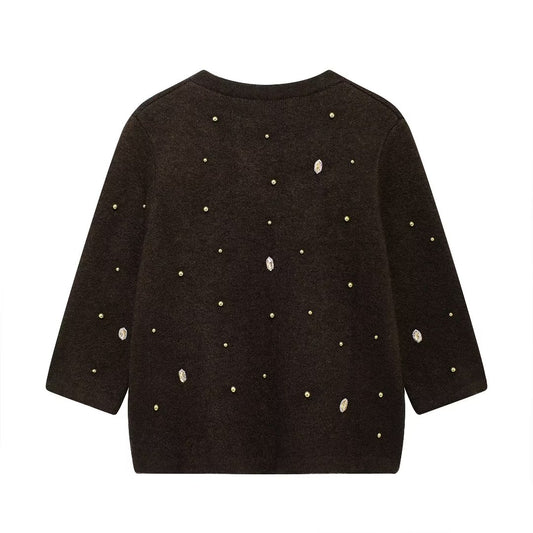 Autumn Jewelry Beaded Knitted Cardigan Coat - Wanita Store