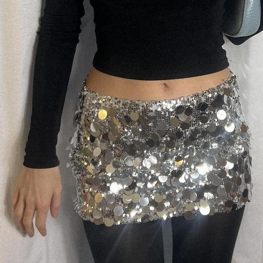 Spring Asymmetric Sequin Short Miniskirt Skirt Women Clothing
