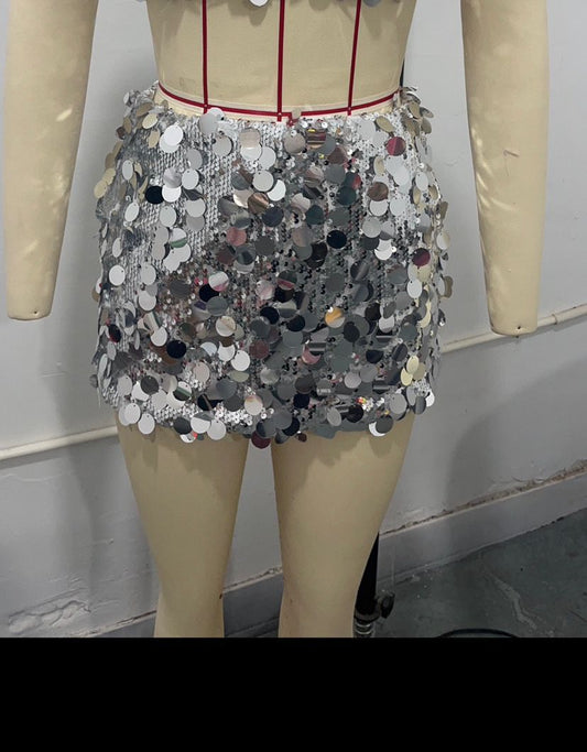 Spring Asymmetric Sequin Short Miniskirt Skirt Women Clothing
