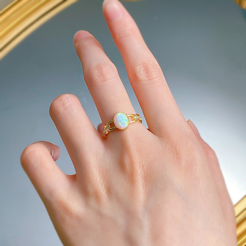 Jewelry Silver Plating Rose Gold Inlaid 1 Karat Opal White Ring Women - Wanita Store