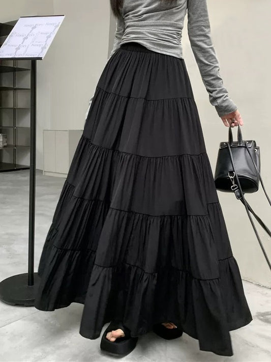High Waist Slimming Tiered Skirt Women Spring Gentle Wild Big Hem Umbrella Skirt A Line Dress