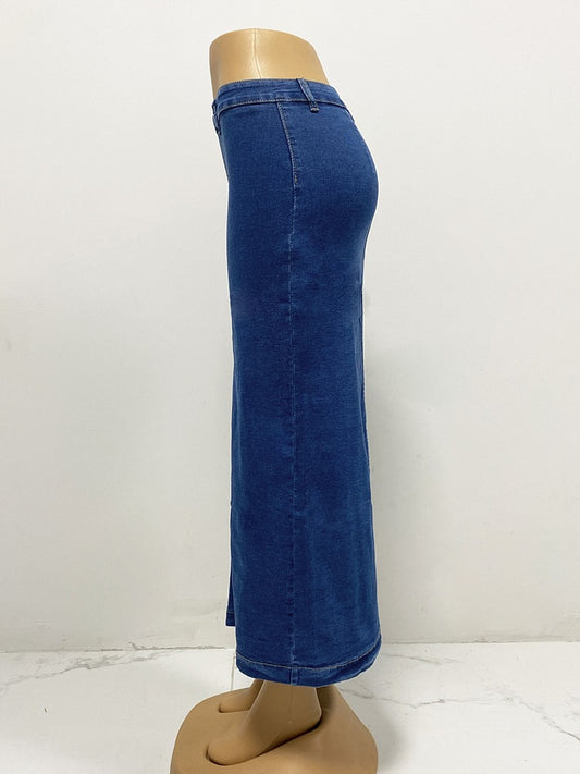 Women Clothing Button Irregular Asymmetric Slit Half Denim Skirt High Waist Sexy Slim Hip Skirt