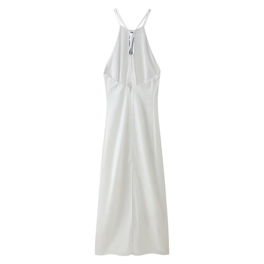 Women Clothing Products Back Decorative Satin Sling Dress