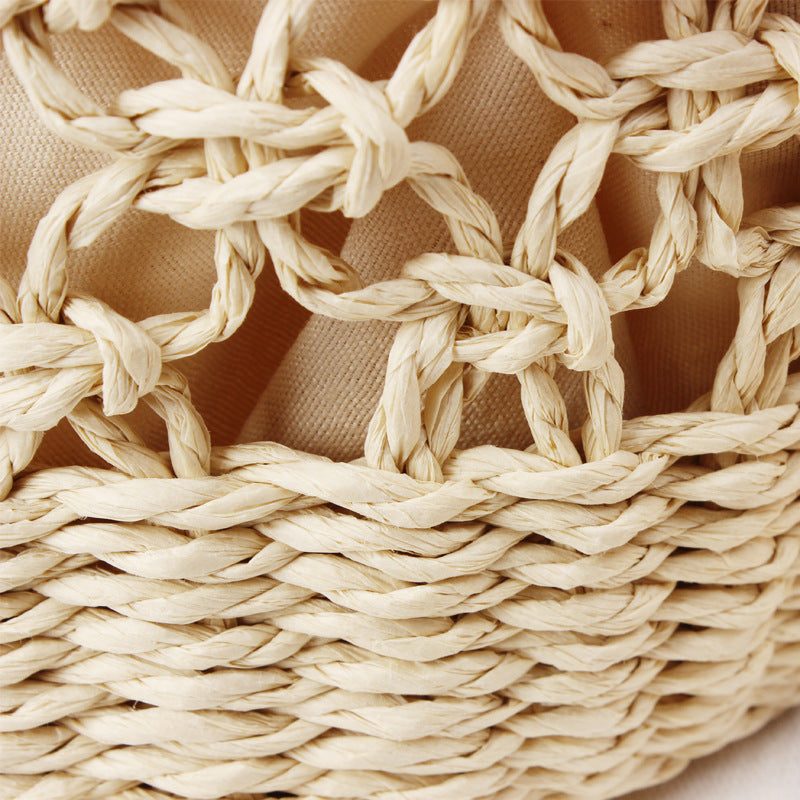 Carry Woven Beach Bag Hollow Out Cutout Silk Scarf Fresh Straw Bag Holiday Photography Casual Bag