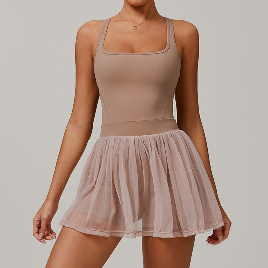 Sollinarry Faux Two Pieces Sustainable Recycled Dress Mesh Breathable Quick Drying Sports Running Anti Exposure Tennis Dress